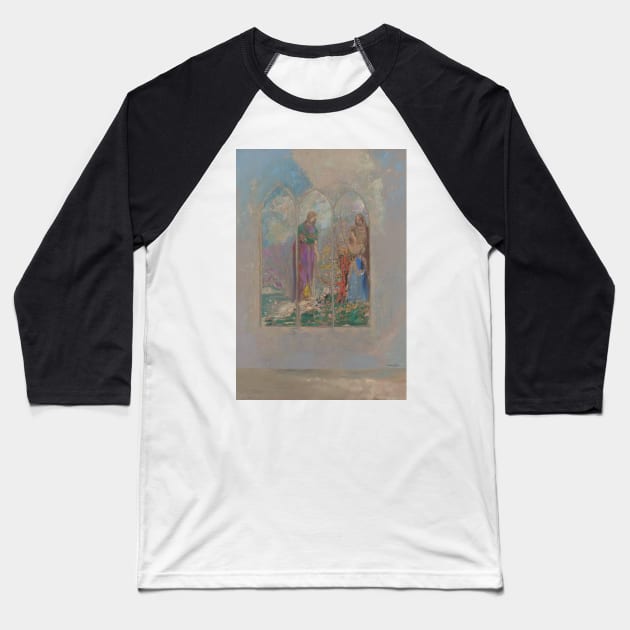 Devotion Near a Red Bush by Odilon Redon Baseball T-Shirt by Classic Art Stall